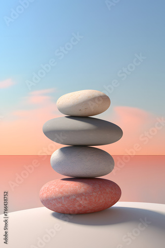 Balanced Pebble Stacks  Minimalistic Beach Harmony