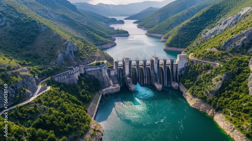 Hydroelectric power station at a dam in a mountainous region