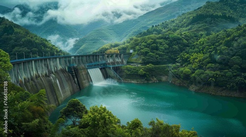 Hydroelectric power station at a dam in a mountainous region