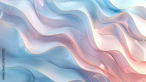 wavy texture with a harmonious blend of pastel blue and pink hues, highlighted by subtle golden accents, creating an elegant and serene background.
