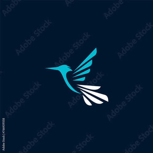 Colibri  Logo isolated on dark blue background. Design colibri for logo, Simple and clean flat design of the colibri  logo template. Suitable for your design need, logo, illustration, animation.