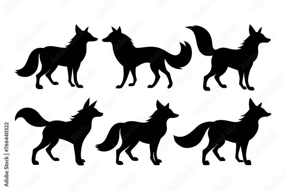 A silhouette fox set with white background illustration vector 