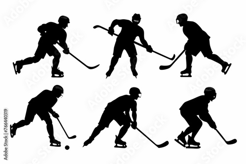 A ice hockey player poses silhouette illustration vector set