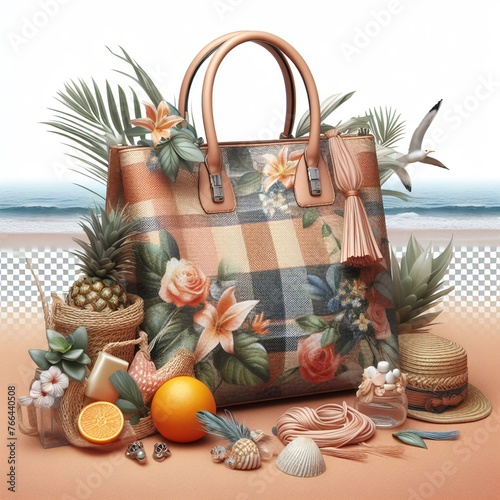 beach bag with shells photo