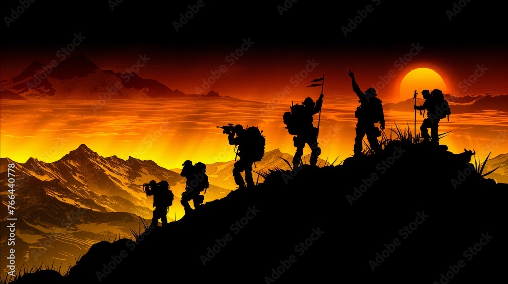 Silhouette of soldier on mountain