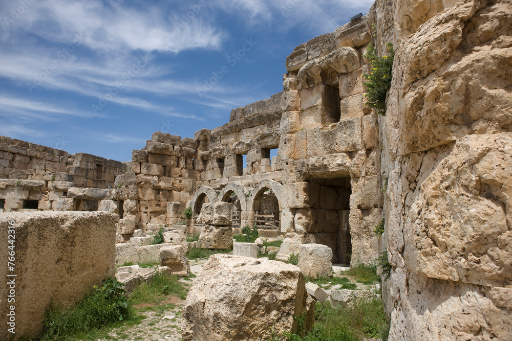Lebanon. Ruins of the Baalbek Temple on a sunny spring day.