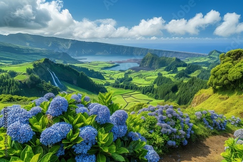 Scenic view of Flores island in the Azores, Portugal photo