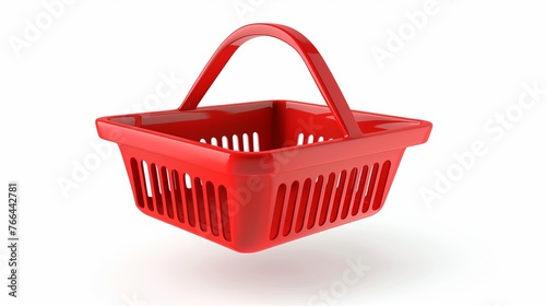 Red shopping basket empty front view floating on the air and oject on white background for shopping advertising design,vector 3d isolated for promotion shopping concept design photo