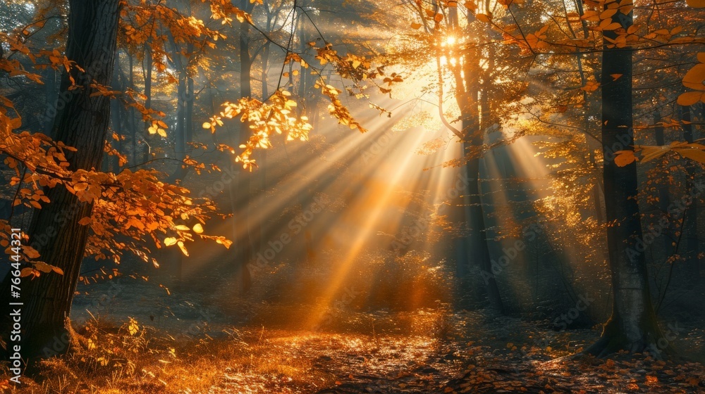 Sun Shines Through Trees in Woods