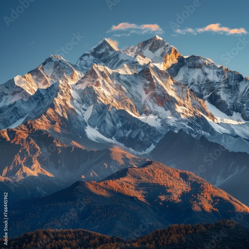 Majestic Snow-Covered Mountain Under Blue Sky © BrandwayArt