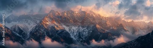 Snow-Covered Mountain Under Cloudy Sky