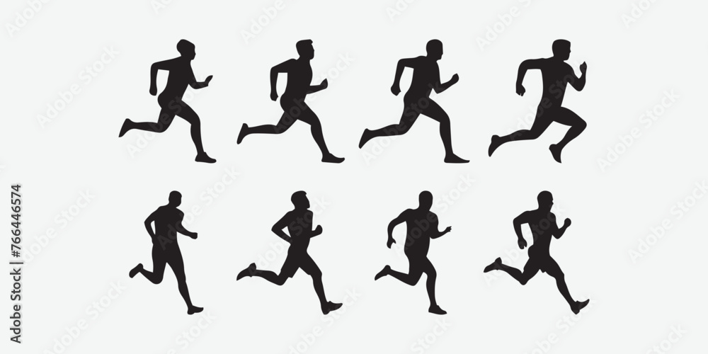 Running or jogging male silhouettes isolated on white background Vector Illustration