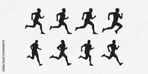 Running or jogging male silhouettes isolated on white background Vector Illustration © Sheuly