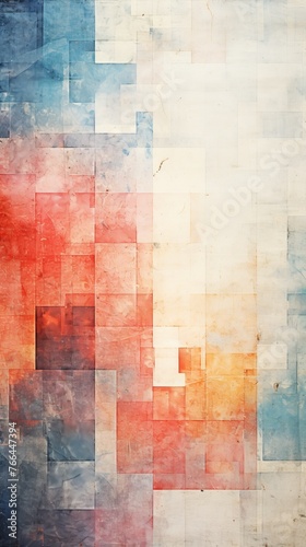 colorful abstract painting with blue, red, orange, and white hues