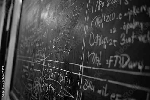 Equations and diagrams scribbled on a board, the silent language of mathematics in progress photo