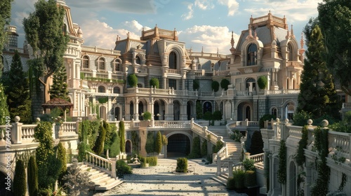 The concept of a large, luxurious mansion building