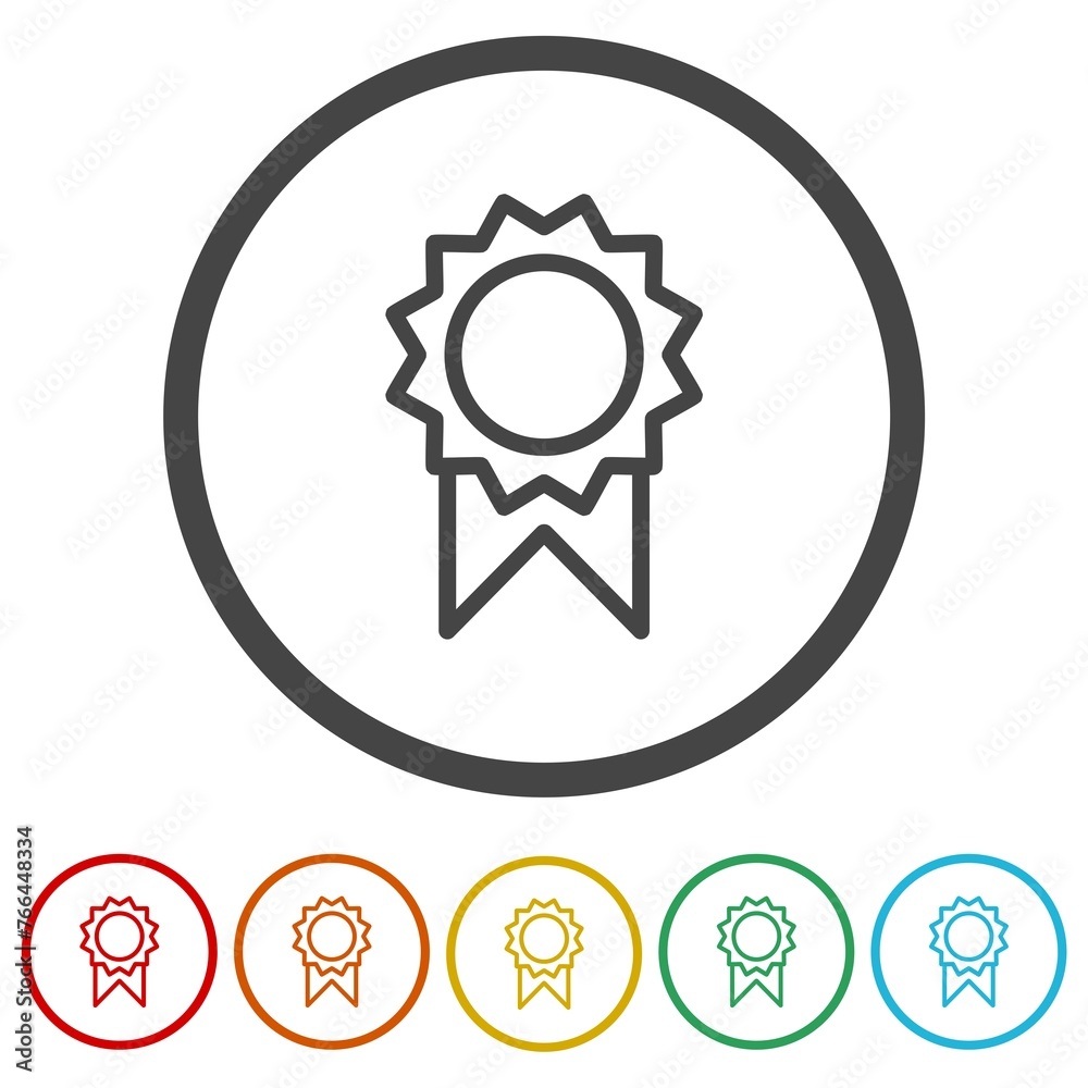 Golden badge icon. Set icons in color circle buttons Golden badge icon. Set icons in color circle buttons