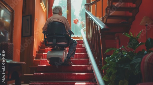 A person with mobility impairments using a stairlift to access different levels of their home photo