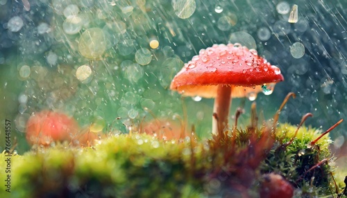 Mushroom growing in Forest, Raining