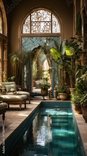 Indoor swimming pool with Moroccan style