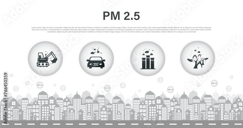 The concept air pollution source. PM 2.5 dust, dirty environment and polluted air sources. city illustration vector design.