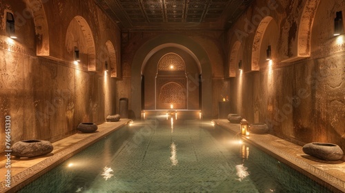 Imagine a spa treatment rooted in Moroccan traditions, featuring a hammam steam bath, a black  photo
