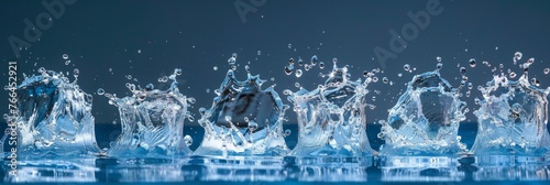 Water splashes captured in succession, creating a dynamic and artistic composition