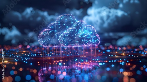 Illustration representing the concept of cloud computing, showcasing data protected exchange on a smartphone or other mobile devices, highlighting the convenience and security of cloud technology.