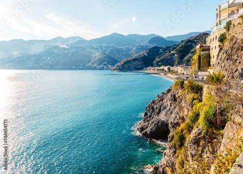 Fototapeta Naklejka Na Ścianę i Meble -  The Amalfi coast of Italy, the Tyrrhenian Sea. View of Majori and the city beach