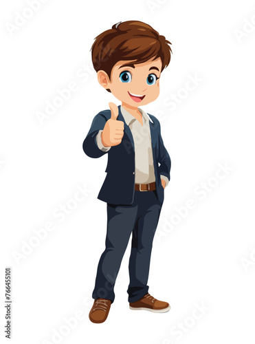 Happy boy standing on white background cartoon style.
