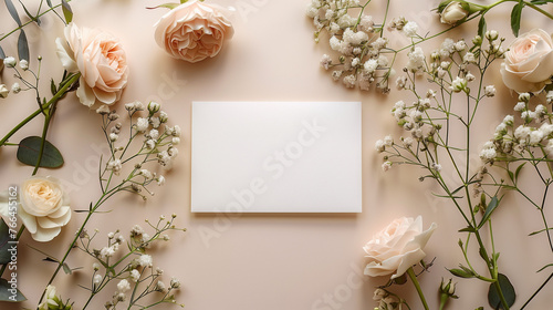 Frame mockup Minimalist floral wedding invitation card template, blank Wedding invitation card mockup with flowers, Wedding invitation card mockup, Blank card mockup, mockup white blank card, Ai 
