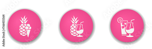 summer soft drink and pineapple round icons. vector color illustration for vacation design