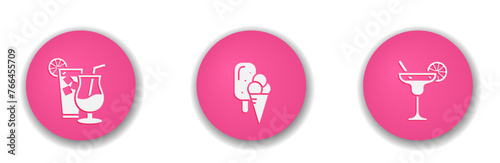summer soft drink and ice cream round icons. vector color illustration for vacation design