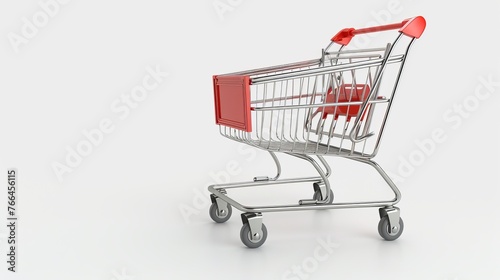 Isolated shopping cart on a white background, illustrated in a 3D format.