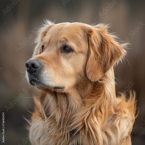 Gentle Gaze A detailed portrait of a Golden Retriever, eyes full of love, against a softly blurred background, capturing its gentle soul , vibrant