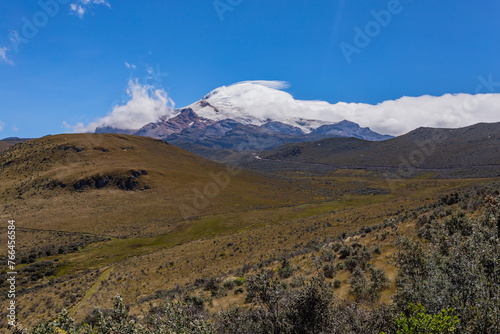 Andean landscapes near the Cayambe volcano and its vegetation in the highlands