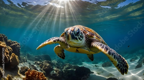 green sea turtle. turtle swimming in the sea. a sea turtle is swimming in the ocean. Ai image