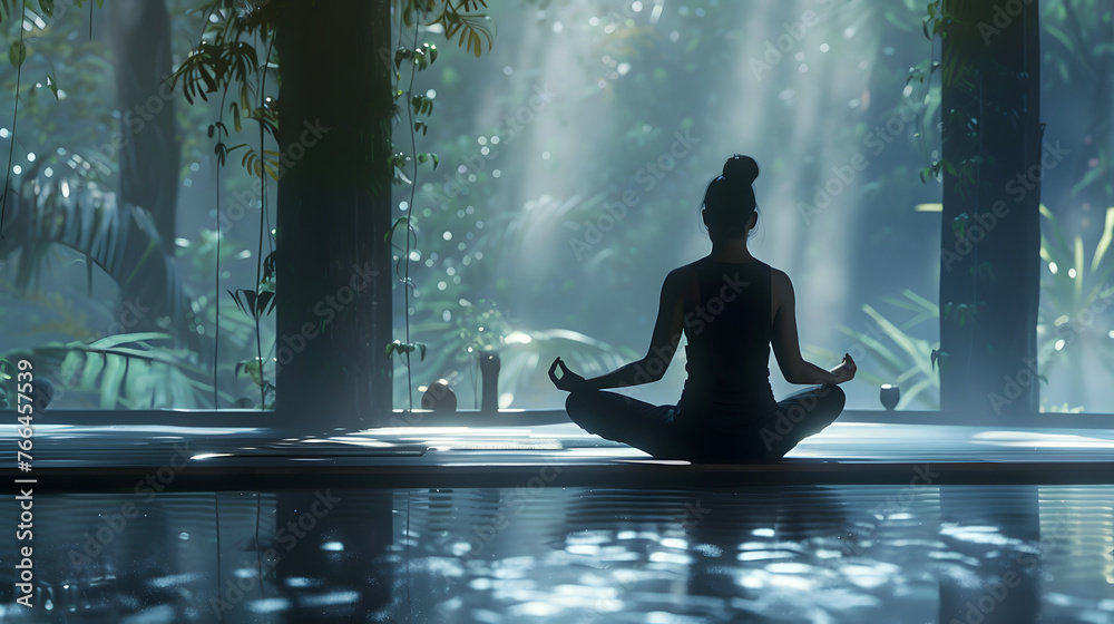 Mindfulness meditation in nature, inner peace, sun rays, mental health Mindfulness meditation in nature, inner peace, sun rays, mental health