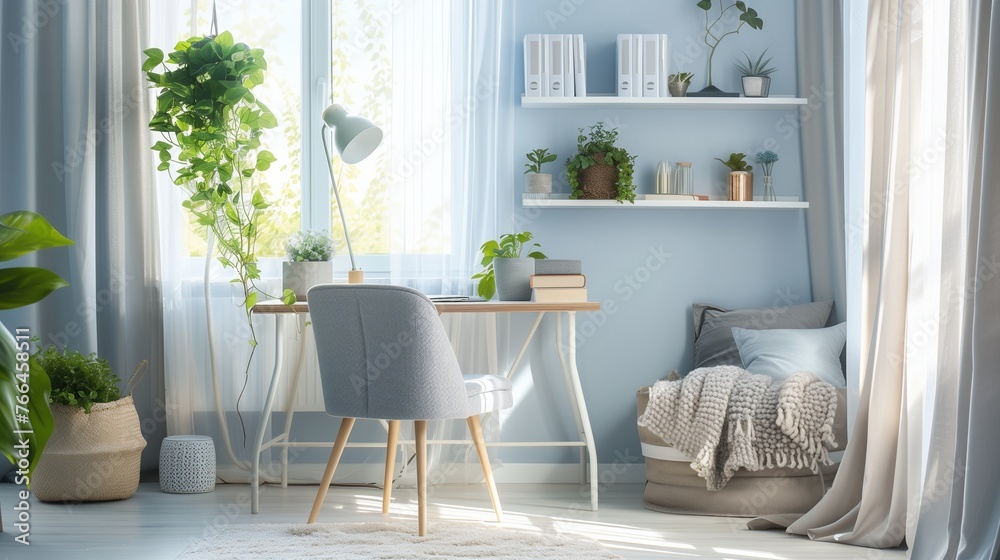 Fototapeta premium a tranquil Scandinavian study, infused with the energy of spring.