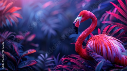 Pink Flamingo Stands in Field