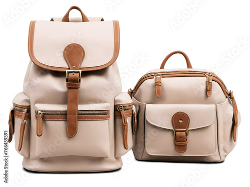 Obraz na płótnie Beige backpack and hand Bag isolated on transparent background, fashion accessories, w salonie