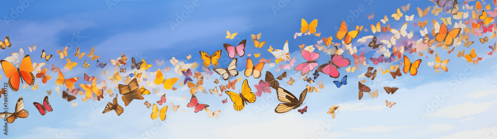 Whimsical Butterfly Migration in Pastel Sky Illustration