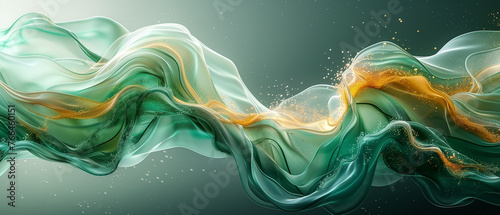 abstract background with smoke, Green neon fluid, glowing futuristic abstract background, swirl, line, boxes, data transfer or equalizer, wallpaper Abstract 3D illustration of glowing bright green, Ai © FH Multimedia