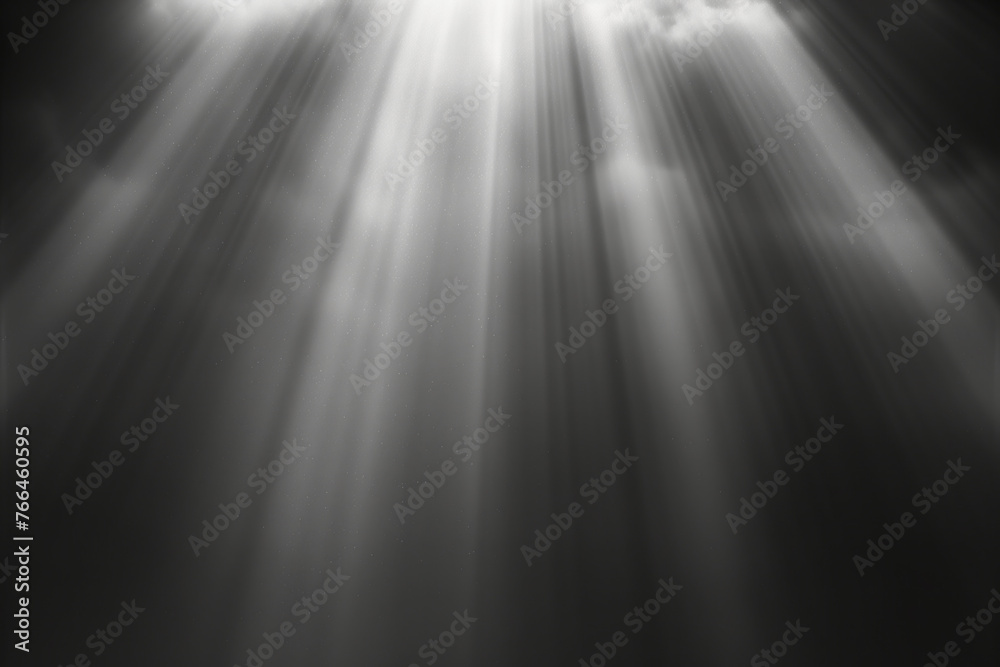 Black and white texture with rays of light. Sun beams. God rays. Background image. Created with Generative AI technology.