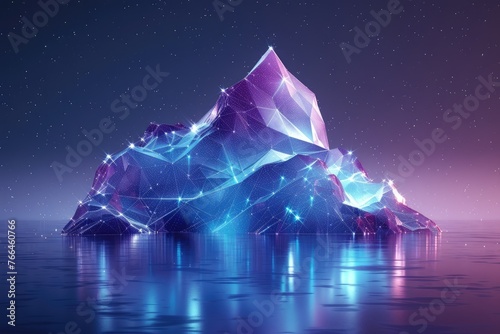 Diagram of the abstract iceberg illusion. What is visible to others and what is the secret to success is hard effort. Vector illustration of a low poly wireframe on a blue backgroun