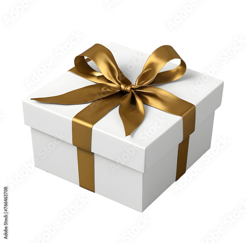 3d golden ribbon gift box isolated on transparent background