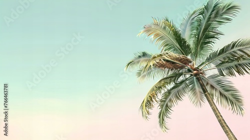 palm tree isolated on blue sky background  presentation with copy space