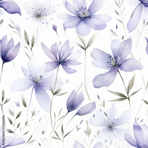 Watercolor lilac flowers on white  floral seamless pattern. Spring design for fabric  wallpaper and printed products.