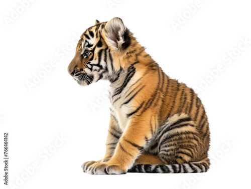 sitting tiger baby cub png cutout isolated on white and transparent background