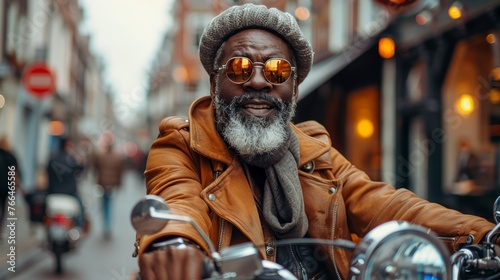 Man Riding Motorcycle With Hat and Goggles